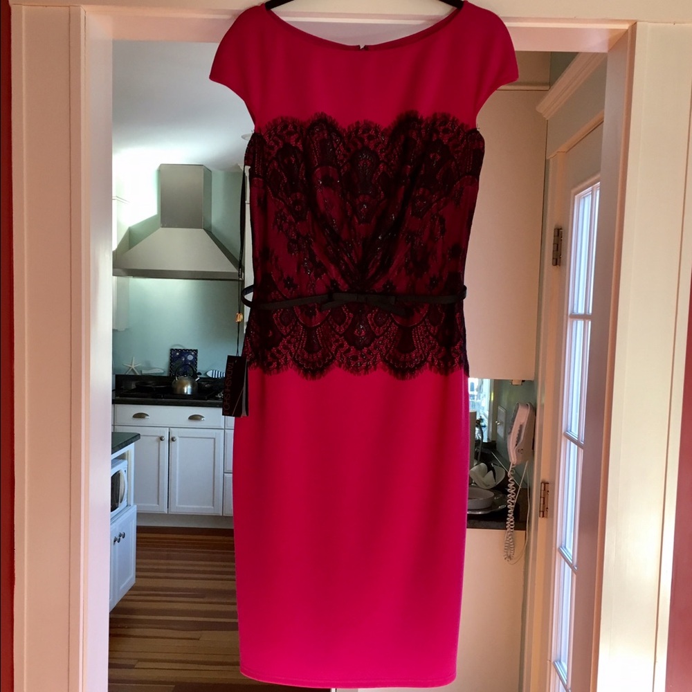 Women’s Pink Lace-Trim Sheath Dress